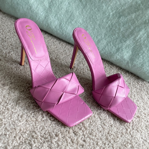 Olivia Ferguson Quilted Woven Lilac Purple High Heels, Size 7.5 Open Square Toe - Picture 15 of 15